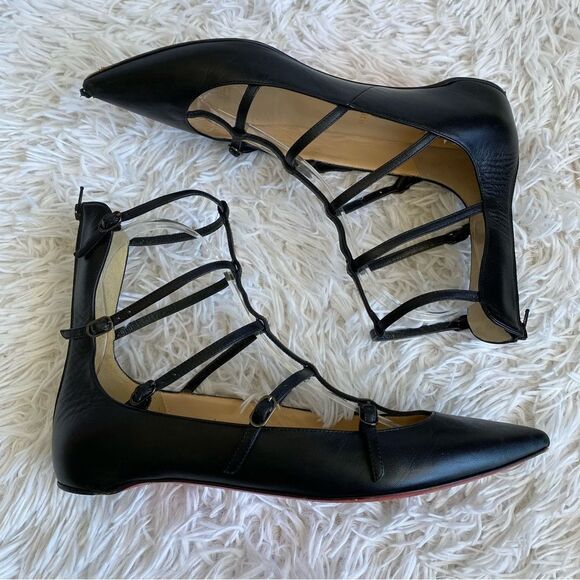 Christian Louboutin Toerless Muse Caged Black Leather Pointed Flats Size 37.5 - Picture 6 of 11